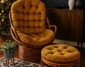 Coussin de chaise en rotin velours fait main pour coussin de chaise à bascule avec attaches de siège / Coussin en velours pour chaises fauteuils / Intérieur ou pour terrasse