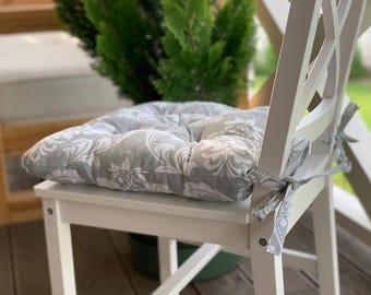 Quilted chair cushions / Seat cushions with monograms / Chair pads with ties/ Square chair cushion /Outdoor chair cushion/ Blue cushions