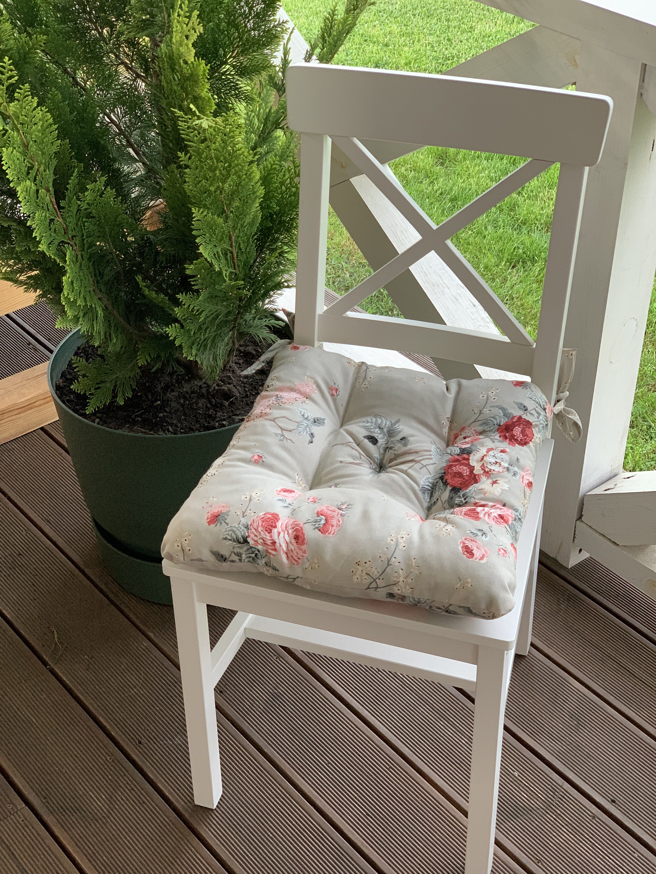 Quilted Chair Cushions / Seat Cushion With Flowers / Chair Etsy