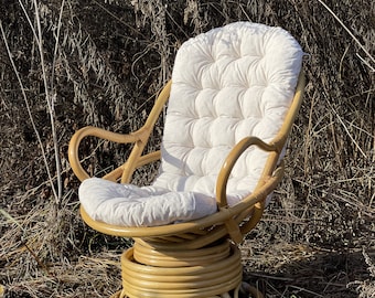 Rattan long chair cushion/ Soft seat pad with backrest swivel patio/ Linen rattan chair cushion / Rocking Chair Cushion with ties