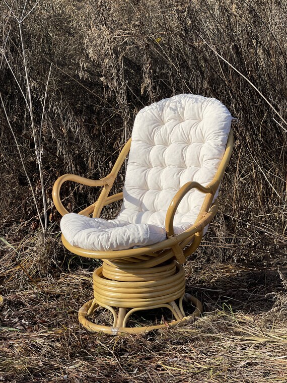 Rattan Long Chair Cushion Soft Seat Pad With Backrest Swivel