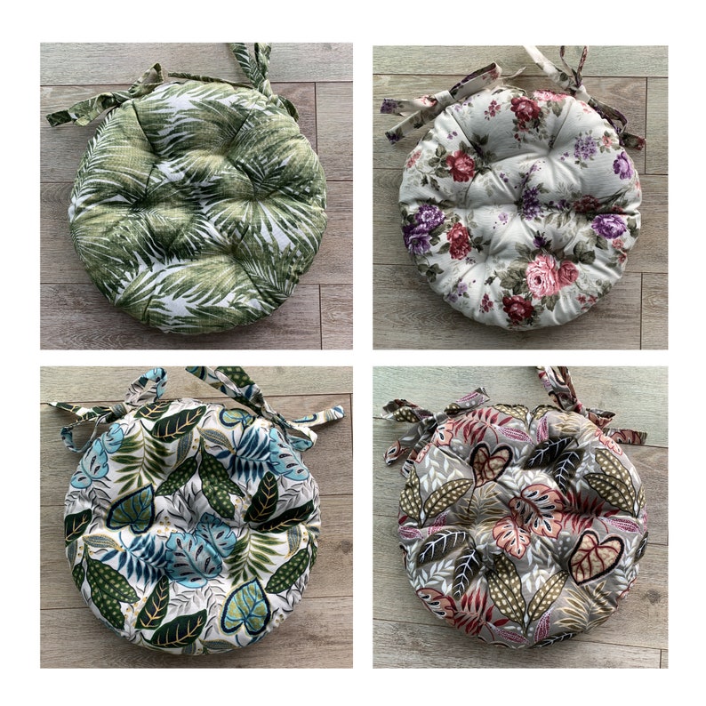 Quilted Chair Cushions / Seat cushions with flowers print / Etsy