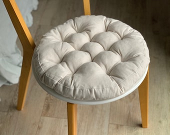 Coussins de chaise en lin / Coussins d’assise matelassés / Coussins ronds / Coussin de siège de chaise blanc / Intérieur / Oreillers de bistrot / Coussins de mariage