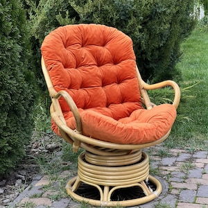 Velvet rattan chair/ Cushion for Rocking chair pad with ties seat/ Velour chair cushion with ties for chair armchairs/ Indoor or for terrace