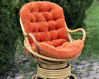 Chaise en rotin velours/ Coussin pour coussin de chaise berçante avec siège à attaches/ Coussin de chaise en velours avec attaches pour fauteuils de chaise/ Intérieur ou pour terrasse