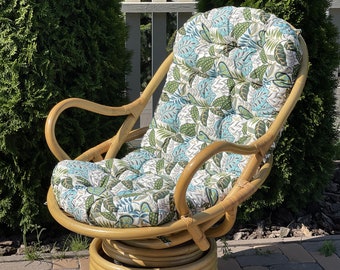 Rattan long chair cushion/ floral print/ soft seat pad with backrest swivel patio/ waterproof chair cushion for Rocking chair pad with ties