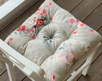 Quilted Chair Cushions / Seat Cushion with flowers / Chair Cushions with ties / Square Chair Cushions / Outdoor Chair Cushions