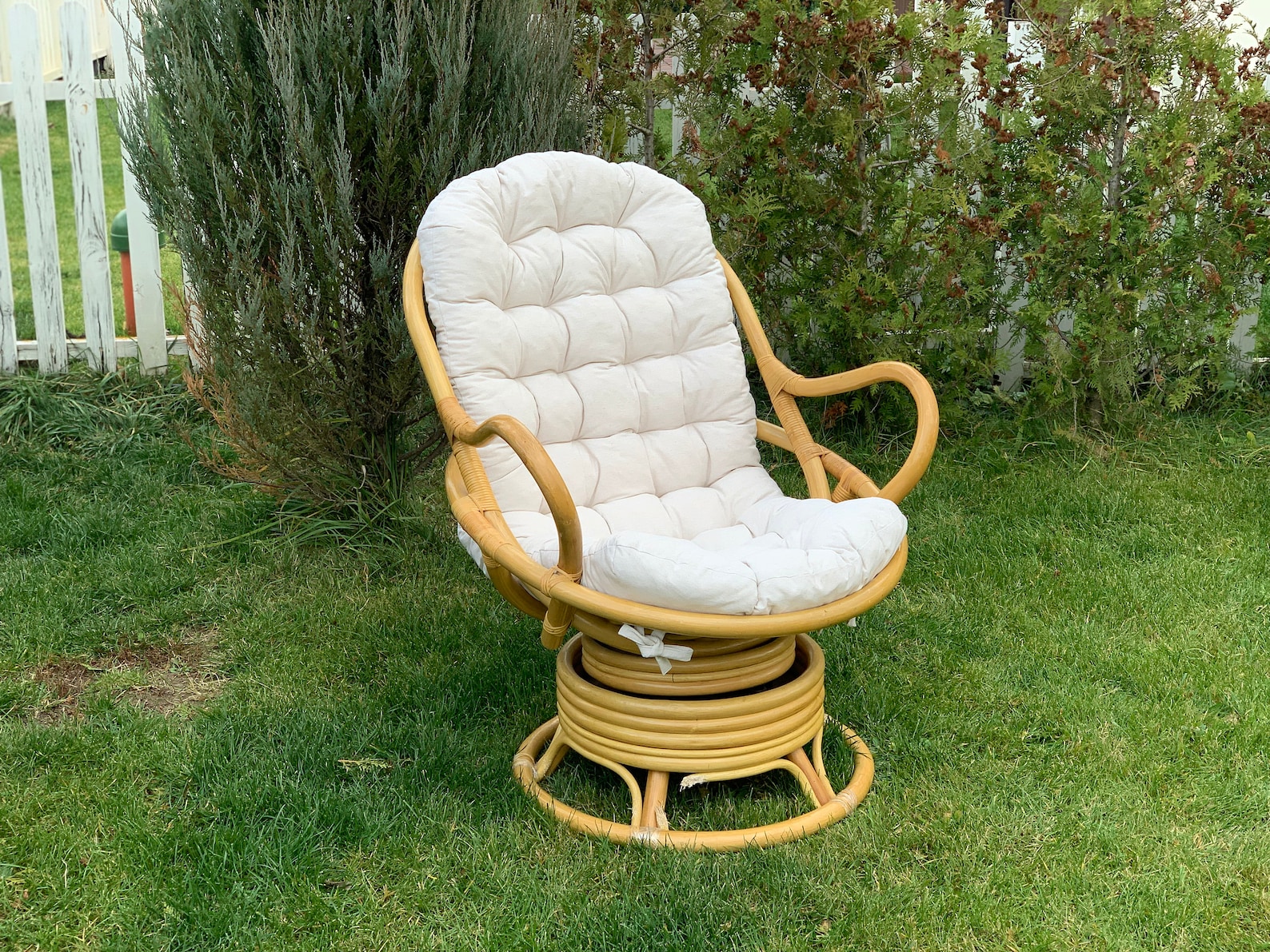 Rattan Long Chair Cushion/ Soft Seat Pad With Backrest Swivel Patio ...