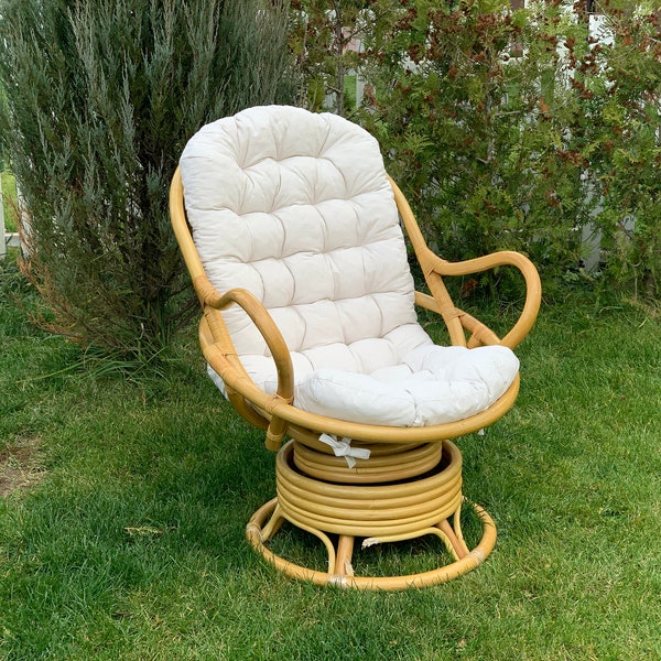 Coussin de chaise longue en rotin/ Coussin de siège souple avec patio pivotant de dossier/ Coussin de chaise en rotin de lin / Coussin de chaise à bascule avec attaches