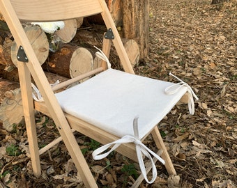 Square Linen Chair Cushion / Stool Cushions / Linen Chair Cushions with Foam / White Tie Seat Cushion / Square Cushions