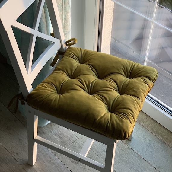 Velvet Chair Cushions Custom Chair Pad Orange Yellow Chair Cushions With Ties Rust Seat Cushions Velour Seat Pad Chair Pad With Ties Etsy