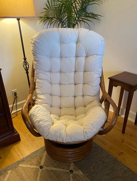 Rattan long chair cushion/ Soft seat pad with backrest swivel patio/ Linen rattan chair cushion / Rocking Chair Cushion with ties