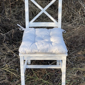 Linen chair cushions with ties/ Washed linen/ Quilted seat cushions/ White chair seat cushion / Square cushions/ Indoor/ Wedding cushions