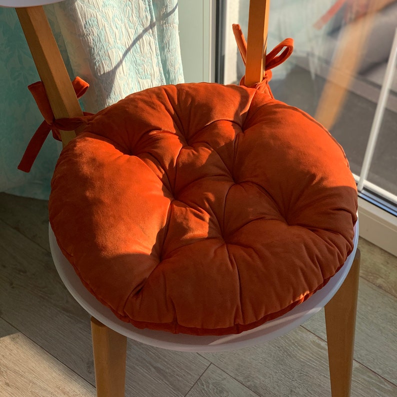 Velvet Chair Cushions With Ties/ Custom Chair Pad/ Orange Etsy
