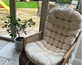 Langsitzkissen aus Rattan / Weiches Sitzkissen mit Rückenlehne für drehbare Terrassenstühle / Stuhlkissen aus Leinen-Rattan / Schaukelstuhlkissen mit Bändern