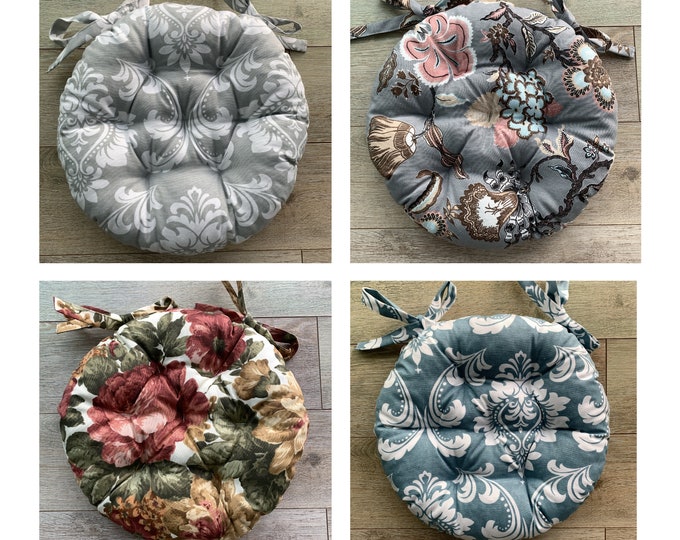 Сhair Cushions With Ties / Seat Cushions With Flowers Print / Chair