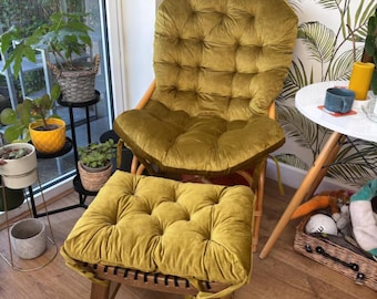 Handmade Velour rattan chair cushion for Rocking chair pad with ties seat/ Velour Cushion for chairs armchairs/ Indoor or for terrace