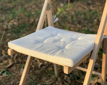 Cojín de silla de lino cuadrado / Cojines de silla de espuma de lino / Cojín de asiento blanco con corbatas / Cojines cuadrados / Cojines para el hogar / Almohadillas de silla de lino