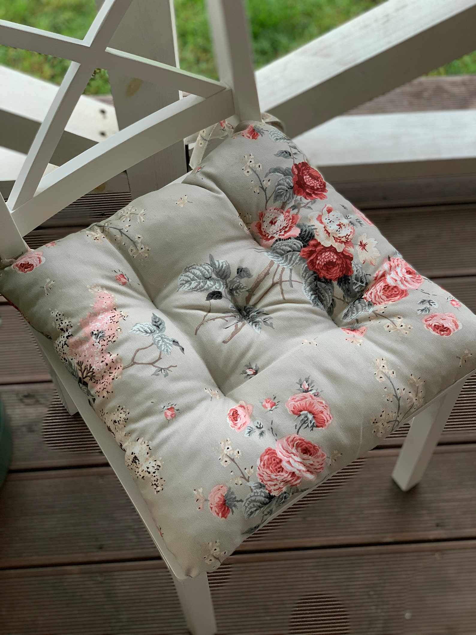 Quilted Chair Cushions / Seat Cushion With Flowers / Chair Etsy