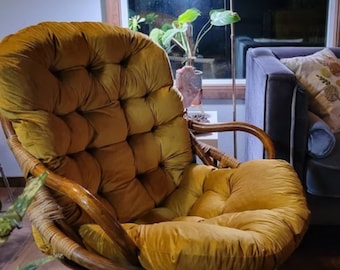 Coussin de chaise en rotin velours fait main pour coussin de chaise à bascule avec attaches de siège / Coussin en velours pour chaises fauteuils / Intérieur ou pour terrasse