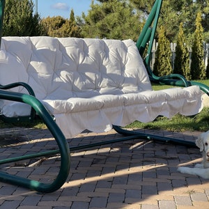 Linen cushion for porch swing with backrest/ soft outdoor garden pillow with ties/ Quilted long cushion for swing/ Linen cushion for home