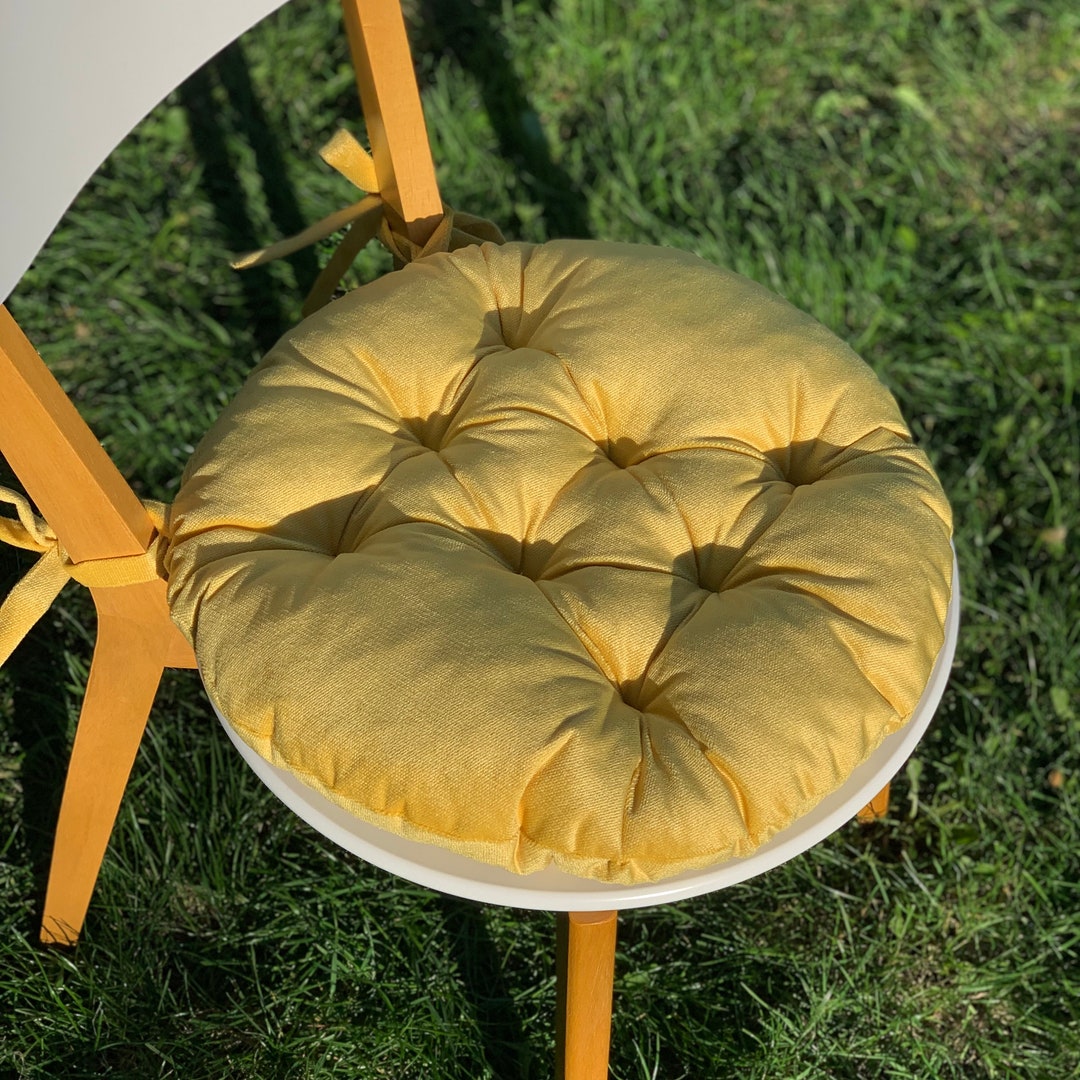 Round Chair Cushions With Ties/ Velvet Chair Pad/ Orange Chair Pad With