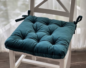 Teal chair cushion with ties /velvet chair pad/ top quality/ Emerald chair pad with ties/ Rust seat cushions/ Velour seat pad/ Custom order