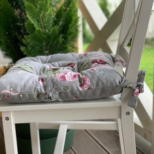 Quilted Chair Cushions / Seat Cushion with flowers / Chair Cushions with ties / Square Chair Cushions / Outdoor Chair Cushions