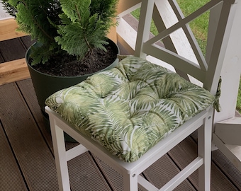 Quilted Chair Cushions / Tropical Seat Cushions / Chair Cushions with ties / Square Chair Cushions / Outdoor Chair Cushion / Green cushions