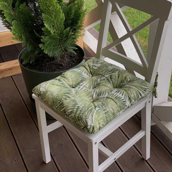 Quilted Chair Cushions / Tropical Seat Cushions / Chair Cushions with ties / Square Chair Cushions / Outdoor Chair Cushion / Green cushions