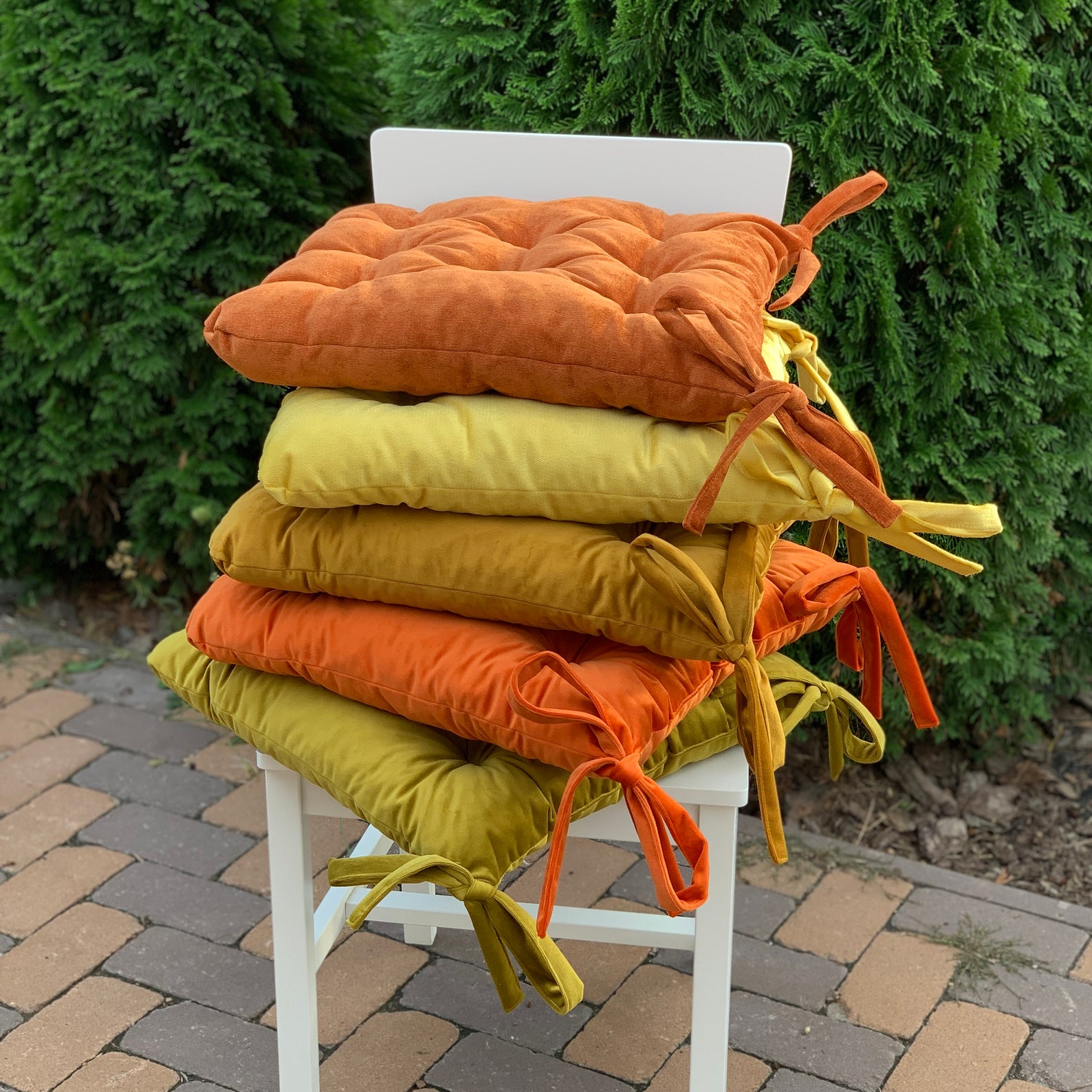 Velvet Chair Cushions/ Custom Chair Pad/ Orange Yellow Chair Etsy