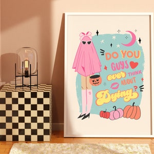 Think About Dying, Trendy Movie Quote, Barbiecore, Let's Go Party, Spooky Era, Pink Halloween, Vintage Doll, Spooky Season, Barbie Print