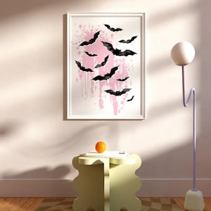 Flying Bats Poster, Pink Halloween, Creepy Cute, Spooky Decor, Halloween Printables, Gifts for Goths, Bat Lover, Vampire Art, Spooky Vibes