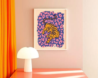 Funky Tiger Art Print, Trendy Maximalist Decor (Digital Download)