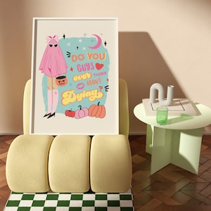 Think About Dying, Trendy Movie Quote, Barbiecore, Let&#39;s Go Party, Spooky Era, Pink Halloween, Vintage Doll, Spooky Season, Barbie Print