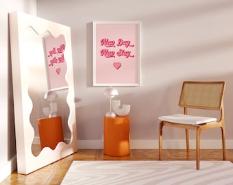 New Day New Slay Pink Heart Poster, Pop Art retrò Y2K (download digitale)