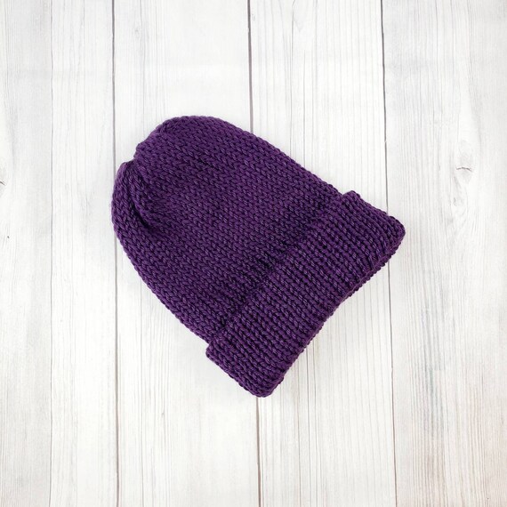 Handmade Purple Knit Beanie: Double Layer, Slouchy or Fitted 