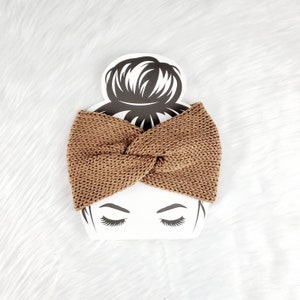 Brown Handmade Knitted Headband Twisted Earwarmer Women&#39;s Knit Brown Beige Knot Ear Warmer Gift For Her