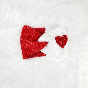 Knitted Headband Sparkly Heart Valentine&#39;s Day Christmas Twisted Messy Bun Earwarmer Knit Red White Winter Accessories Stocking Stuffers