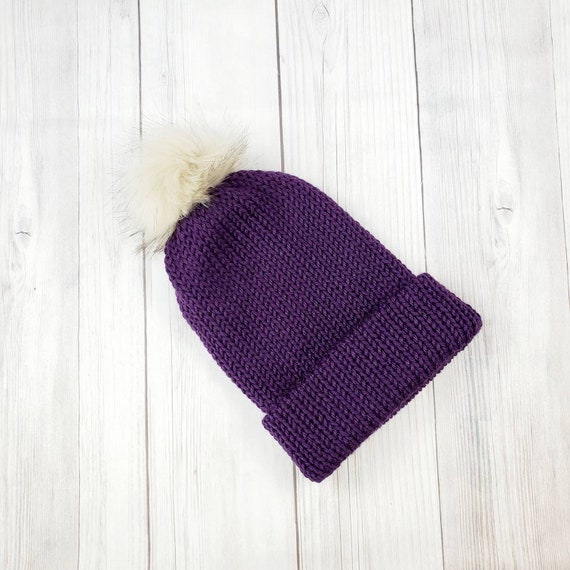Handmade Purple Knit Beanie Hat Purple and white hearts hat, knit light purple beanie  main image 4