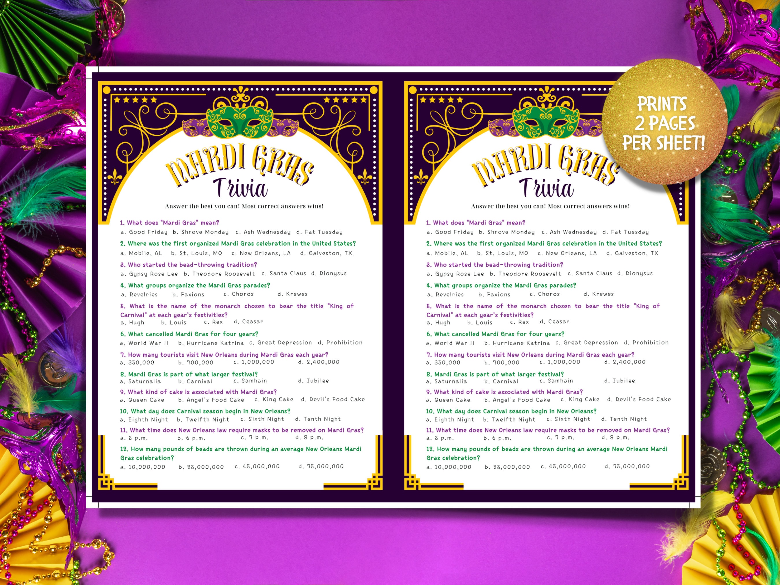 mardi gras trivia games