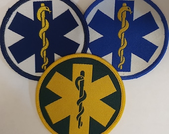 Geweven badge embleem Star of Life ambulance paramedicus, diameter 71 mm