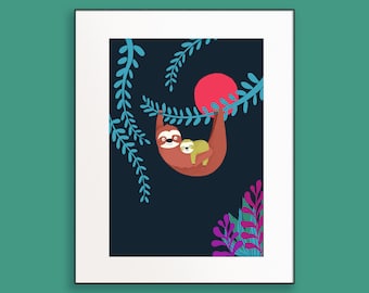 Baby Sloth Art Print, Jungle art Print, Children's Art Print