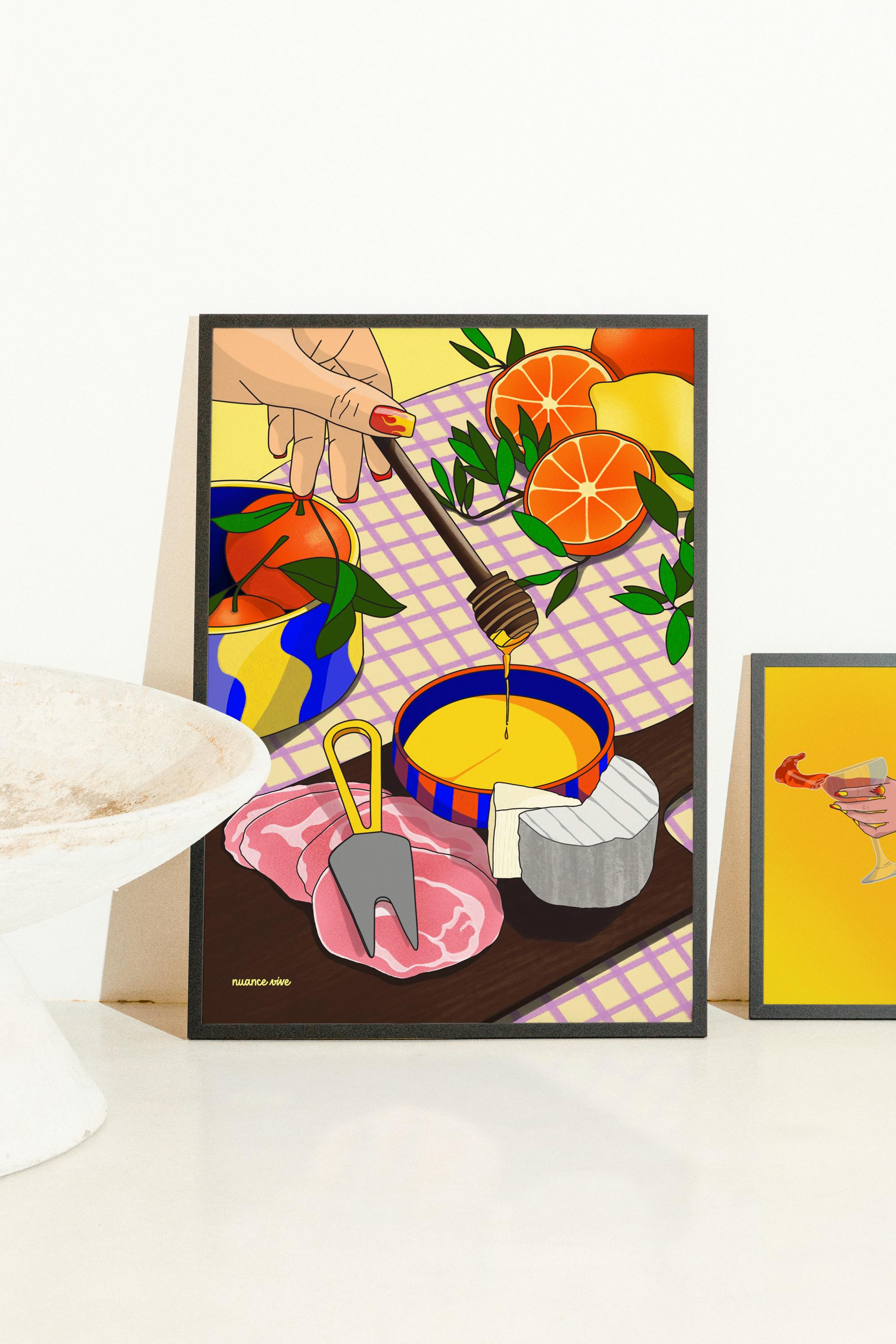 Appetizer Board - Colorful Pop Art Illustration - Cheese & Charcuterie ...