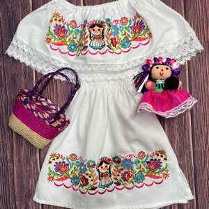 Lele Doll Embroidered Campesino Dress Manta, Vestido de Manta Muñequita Lele, Mexican Campesino Dress 2t