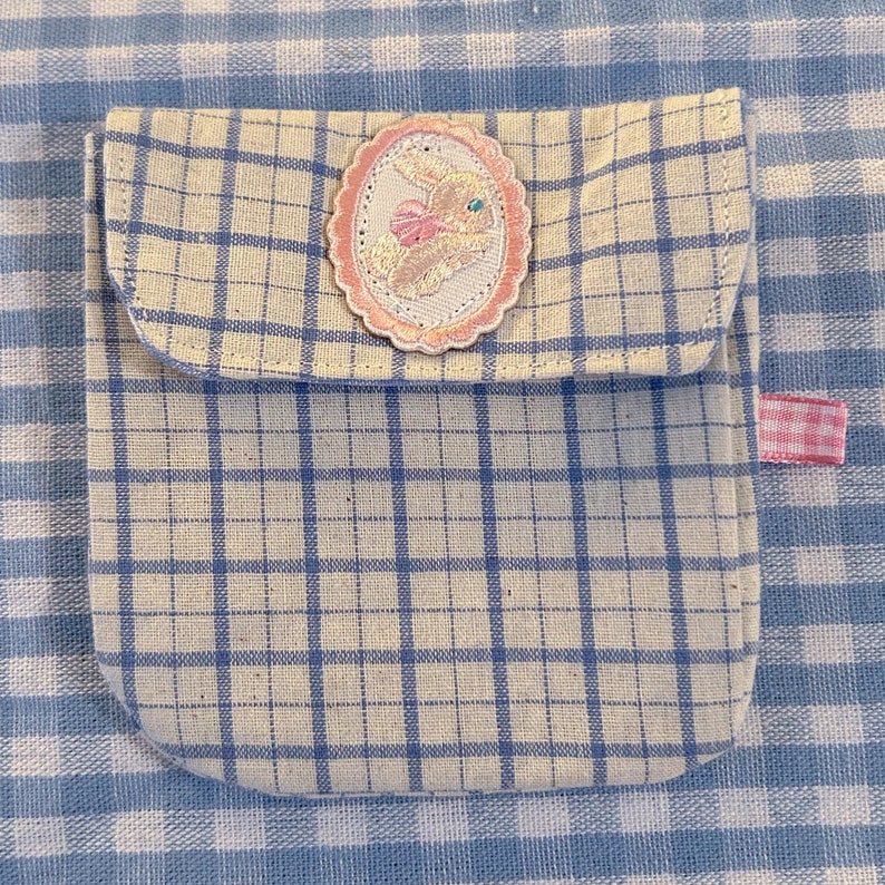 Handmade Little Pouch Pink Rabbit Grid