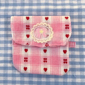 Handmade Little Pouch Pink Gingham Bow