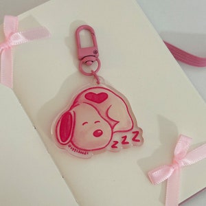 Pink Snoozing Dog Keychain!