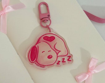 Pink Sleepy Pup Keychain!