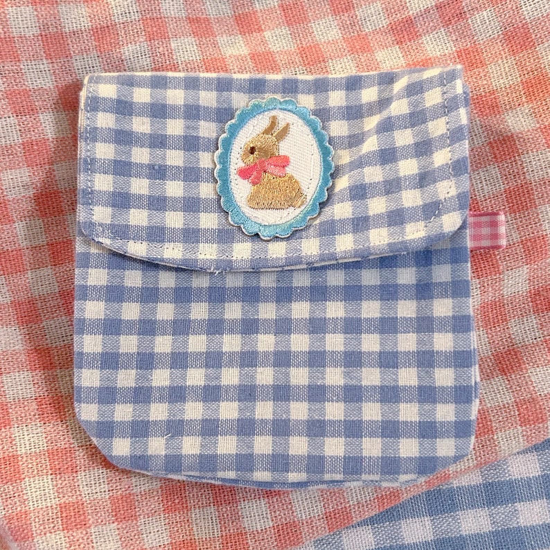 Handmade Little Pouch Blue Rabbit Gingham